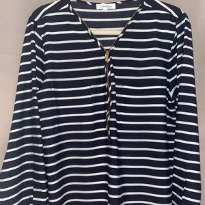 Calvin Klein Zip Front Roll Sleeve Knit Blouse